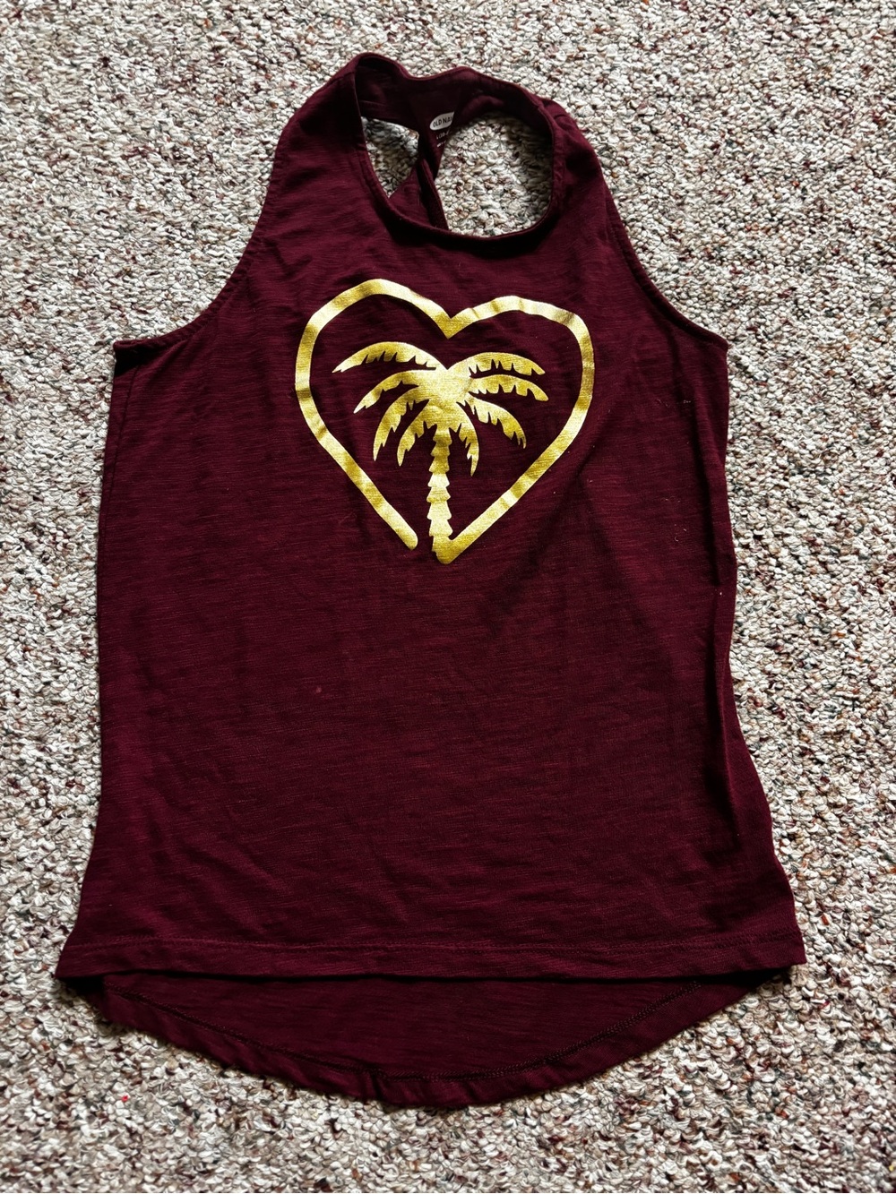💕3 for $10 💕 Girls 10/12 Burgundy Halter Tank with Gold Palm Heart